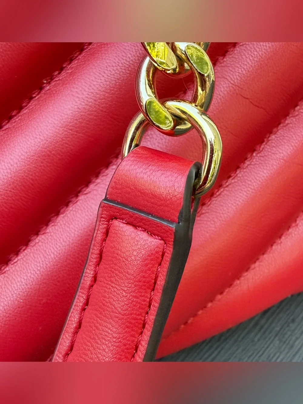 Michael Kors Whitney Medium Quilted Tote Red Gold Chain Shoulder Bag